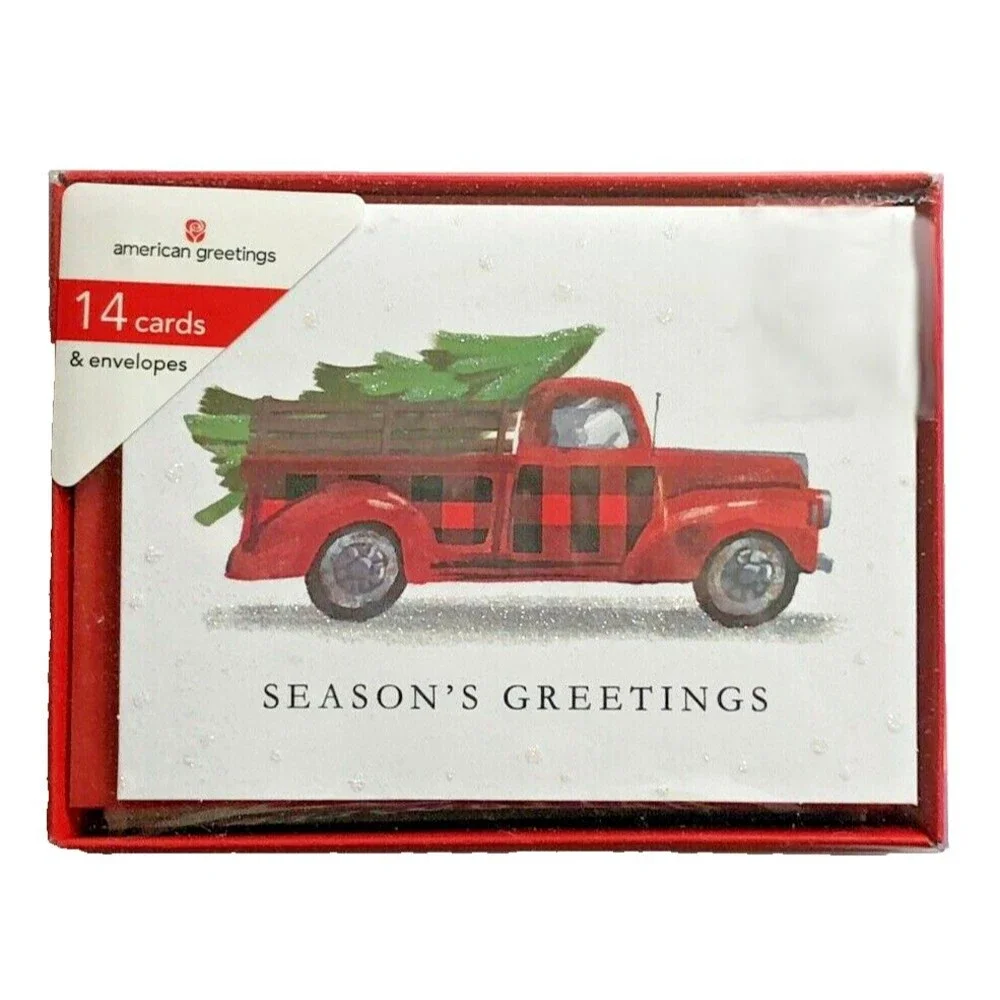 Christmas Tree American Greetings Red Farm Truck Cards Boxed 14 Cards Envelopes